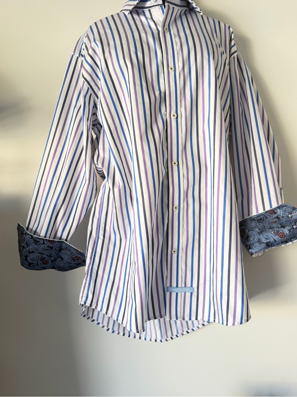English Laundry Blue and Purple Stripe Dress Shirt - Classic Button-Down Sz 16.5